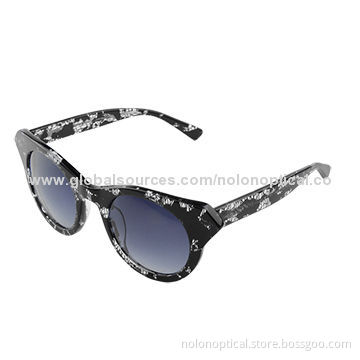 Acetate Crystal Black Pattern Sunglasses with Metal Trim, Customized Logos Accepted
